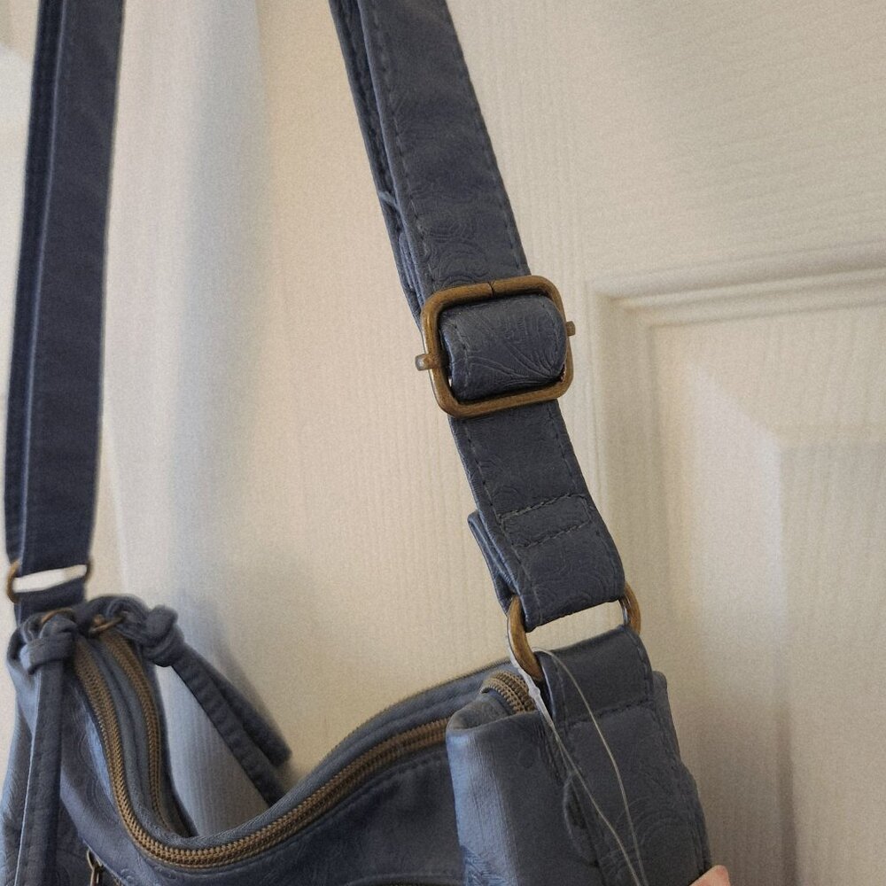 Stone & Co Embossed Smokey Denim Shoulder Bag With Adjustable Strap - Picture 5 of 14